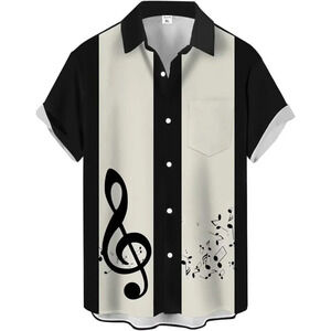 ❤️Men Black Print Short Sleeve Hawaiian Fit Casual Button  Down Beach Shirts